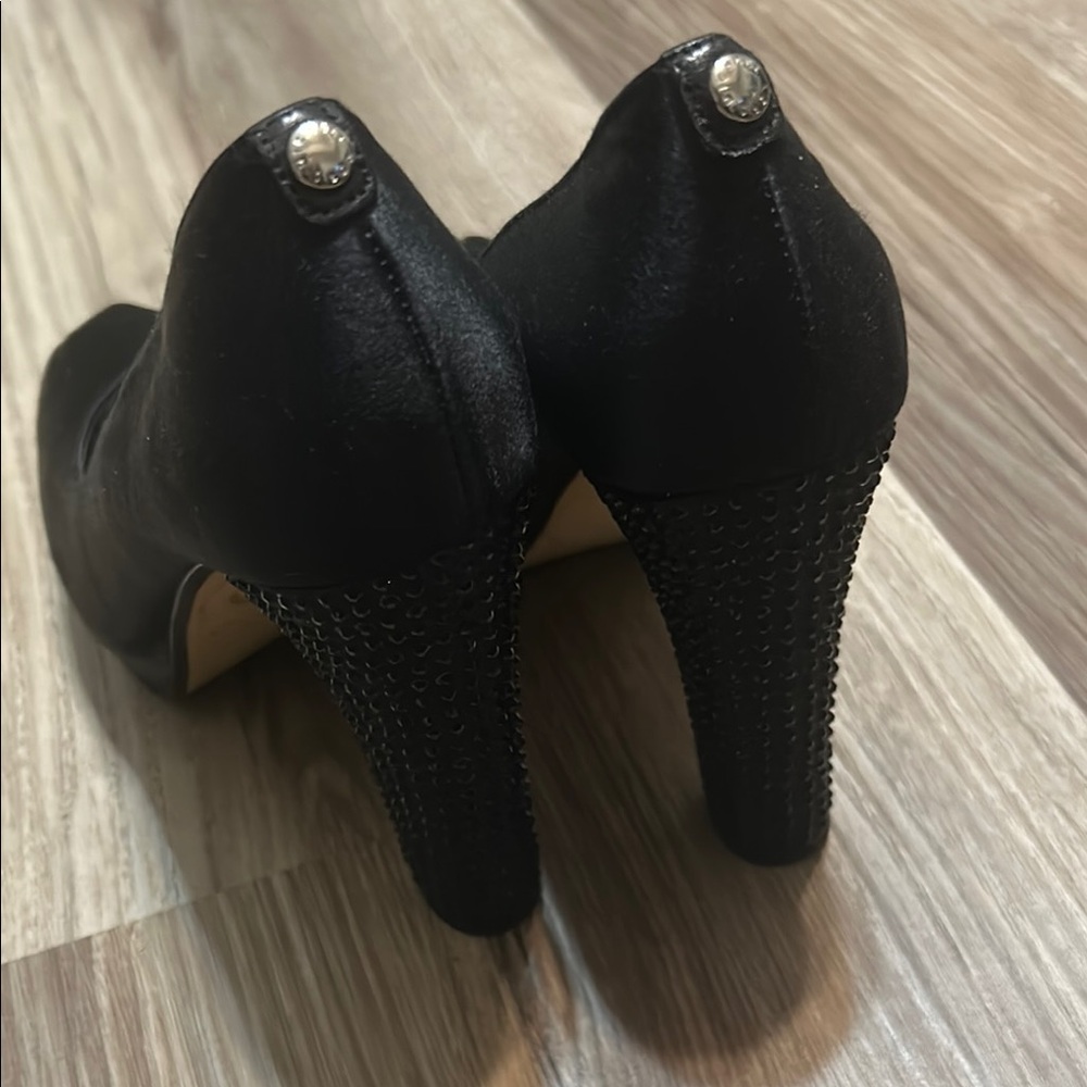 Michael Kors Black Satin Platform Studded Block Heel Pumps - Picture 6 of 10